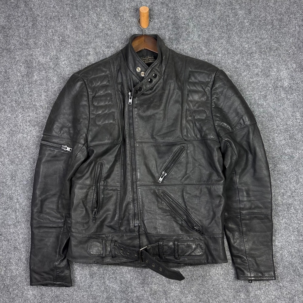 Hein Gericke Harley-Davidson Jacket Mens 44 Tall Black Leather Biker Cafe Racer